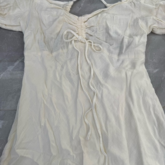 Women’s Topshop Ruched Front Tea Dress Puff Sleeves Linen Blend Size 10 - Picture 6 of 16